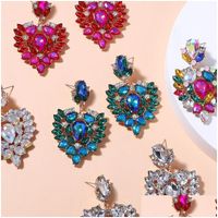 Dangle Chandelier Fashion Mticolor Rhinestone Heart-Shaped Earrings High Quality Sparkly Crystal Pendant Ear Jewelry For Women Dro Dh802