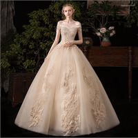 Wedding Dress 2022 Sexy V-neck Ball Gown Off The Shoulder Princess Vintage Romantic Champagne Dresse G43