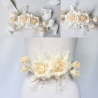 Wholesale Real Picture Artificial Flowers Hand Made Wedding Belts Bridal Sashes Silk Satin Ribbon Sashes With Pearls Romantic Yellow Floral Free Shipp