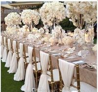 Wholesale Simple But Elegant White Chiffon Wedding Chair Cover And Sashes Romantic Bridal Party Banquet Chair Back