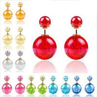 Wholesale Earings for Woman Girls Double Sided Pearl Earrings Candy Colors Crystal Plated Double Faced Ball Two Ends Pearl Studs Earrings