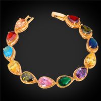 Wholesale Women s Teardrop Cubic Zirconia Jewelry Gift for Girls Platinum K Gold Plated Colorful Gemstone Tennis Bracelet