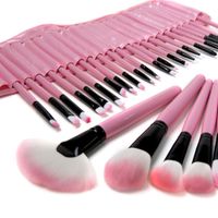 Wholesale 32 Pink Wool Makeup Brushes Tools Set with PU Leather Case Cosmetic Facial Make up Brush Kit