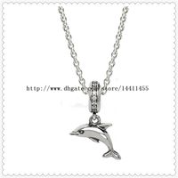 Wholesale High quality Sterling Silver Chain Drop Pendant Necklace for European Pandora Style Charms and Beads Pendants Playful Dolphin Dangle
