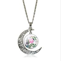 Wholesale Fashion Pierced Moon Pendant Necklace Dangle Tower Charms Antique Silver Plated Necklace For Women Jewelry Valentine Gift