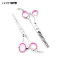 Wholesale Lyrebird Japan Hair Scissors INCH Hair shears Hair thinning scissors Anti slip handle Pink ring NEW