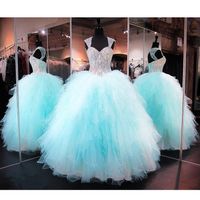 Wholesale Princess Ball Gown Quinceanera Dresses Sweet Dress Beaded Sequins masquerade ruffles puffy skirts Keyhole Plus Size Vestidos De