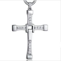 Wholesale Fashion Stainless Steel Cross Necklace with Shiny Zircon Shining Gems Cross Pendant Chain Cool Necklace Jewelry