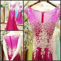 Wholesale Elegant Fushia Crystal Prom Dresses for Party Beads Backless Evening Celebrity Pageant Evening Gowns Plus Size Cheap
