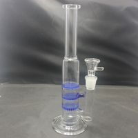 Wholesale Triple Honeycomb Perc Stemless Water Pipe Glass Bong Flared Mouthpiece Blue Color Disc Come with Bowl