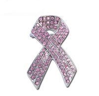 Wholesale 2 INCH RHODIUM SILVER TONE BREAST CANCER AWARENESS RIBBON PIN BROOCH with bright pink RHINESTONES CRYSTALS