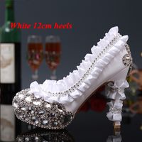 Wholesale Luxury Rhinestone Crystal Laies shoes High heells Bridal Wedding Dress Shoes Red Flower Round Toe Lady Party Dancing Dress Shoes