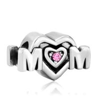 Wholesale Metal Slider Big Hole Pink Crystal Heart Mom European Bead Fit Pandora Chamilia Biagi Charm Bracelet