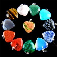 Wholesale Heart Jewelry natural Stone Gemstone Pendants High Polished Loose Beads Silver Plated Hook Fit Bracelets and Necklace DIY B79y