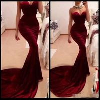 Wholesale Best Selling Unique Designer Burgundy Mermaid Prom Dresses Women Long Train Flattered Fitted Red Wine Velvet Evening Party Gowns