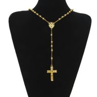 Wholesale Hot Sell Hip Hop Style Rosary Bead Cross Pendant Jesus Necklace With Clear Rhinestones inch Necklace Men Women FASHION JEWELRY WHOSALES