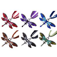 Wholesale hot sell Colors Vintage Enamel Dragonfly Crystal Pendant Necklaces Organza String Necklace Necklaces fashion Jewelry