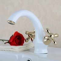 Wholesale Newly Grilled White Paint Ceramic Golden Polished Crystal Handle Faucets Bathroom Basin Sink Mixer Tap Noble Gorgeous