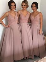 Wholesale Blush Cheap Country Bridesmaid Dresses Best V Neck Top Beaded Satin Bohemian Evening Dresses Hi Low Backless Prom Gowns Maid Of Honor Dress