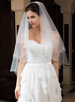 Wholesale Best seller Two Layers Elbow Length Beaded Edge Wedding Veil high quality new style velo de novia cheap simple and romantic wedding