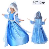 Wholesale Children Baby Snow Queen Costume Anime Cosplay Dress Princess Dresses With Hooded Cape Blue Fur Cape Dress Ready Stock