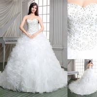 Real Pictures Ball Gown Church Designer Wedding Dresses Luxury Applique Lace Up Court Train Sheer Bridal Gowns Sweetheart Ruffled
