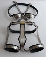 Wholesale Newest Female Male Fully Adjustable Chastity Device T type Chastity Belt Thigh Cuffs Stainless Steel Bra BDSM suit J1547