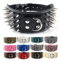 Wholesale 3 quot Wide Spiked Leather Dog Collars Rows Spikes Colors For M L Breeds Pet