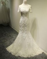 Wholesale Real Image Newest Mermaid Wedding Dresses With Short Sleeves Lace Bridal Gowns Princess Modern W1445 Elegant Top Made Fall Handmade Hot
