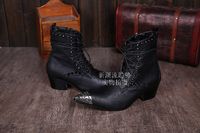 Wholesale 2015 New Design Geniune Leather Black Rivet Male Martin Boots Motorcycle Pointed Boots Fashion Shoes Men Punk Lace Up Ankle Boot