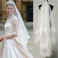 Wholesale 2015 Princess Kate Bridal Veils Cheap Lace Wedding Veil In Stock Wedding Accessories Bridal Veil Fingertip Length Custom Made