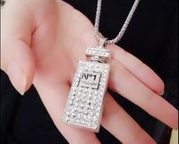 Wholesale 12pcs luxury fashion jewelry rhinestones Retro Silver perfume bottle necklace double long long chain for women
