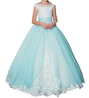 Wholesale 2017 New Mint Green Lace Flower Girl Dresses Kids First Communion Dress Ball Gown Lace Pageant Gowns gowns for girls Free Send petticoat