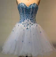 Wholesale 2018 New Elegant Short Ball Gown Sweetheart Beaded Tulle Homecoming Dress Short Prom Gown Fast Ship