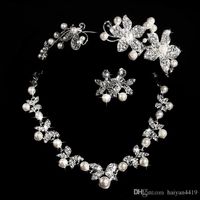 Wholesale Hot Styles Cheap Pearl necklace and earring set With Tiaras Silver plated Rhinestones Diamond Designer Wedding Bridal Accessory Jewelry