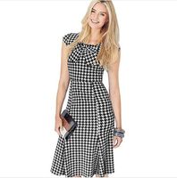 Wholesale Lcw New Fashion Women Summer Vintage Pinup Elegant Houndstooth Bow Casual Party Evening Mermaid Shift A Line Midi Dress