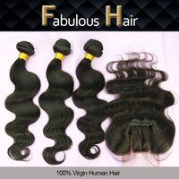 Wholesale Fabulous Brazilian Virgin Wavy Hair pc Part Lace Closure x4 quot with Bundles Unprocessed Human Hair Weave Brazilian Body Wave