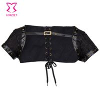 Wholesale Plus Size Black Brocade Faux Leather Short Sleeves Steampunk Jacket Women Bolero Matching Corsets and Bustiers Gothic Clothing