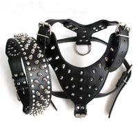Wholesale Brown Large Spiked Studded Leather Dog Harness Collar SET for Pit Bull Mastiff