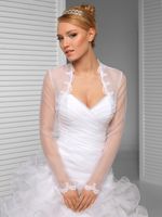Wholesale Long Sleeves Tulle Ruffle White Ivory Bridal Wraps Jackets Wedding Boleros Shawls