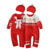 Wholesale Baby Clothes Christmas Elk Hooded Rompers Hats Suits Xmas Knit Jumpsuit Skull Caps Wool Winter Fashion Bodysuits Onesies Kids Clothing B3475