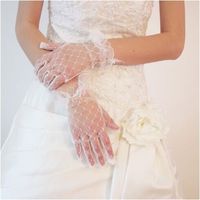 Wholesale 2015 Cheap Full Finger Bridal Gloves Tulle Short Gloves Wrist Length Wedding Gloves Bridal Gloves