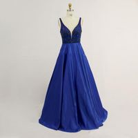Wholesale Real Pictures Royal Blue A Line Prom Dresses Shiny Beading Sequined Satin Custom Formal Evening Gown Long Abendkleider