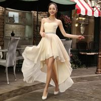 Wholesale High Low Sweetheart Beaded Bridesmaid Dress Plus Size Chiffon Party Dress Short Front Long Back