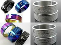 Wholesale 50pcs religious bible cross English LORDS prayer etch Serenity Prayer stainless steel rings Fashion MEN L