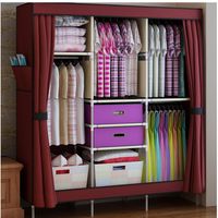 Wholesale Triple Portable Clothes Wardrobe Closet Cabinet Garment Rack with Free Storage Boxes Home Furniture