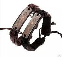 Wholesale Handmade Leather Braid bracelets With Titanium Steel Bible Cross Wristband Hemp Men s Bracelets women Stylish New Arrival brown black