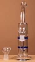 Wholesale New Arrival Hookahs Double Layers Perc Honeycomb tornado glass water pipes dab oil rigs glass bongs with Blue in stock