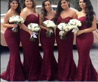 Wholesale Elegant Burgundy Sweetheart Lace Mermaid Cheap Long Bridesmaid Dresses Wine Maid of Honor Wedding Guest Dress Prom Party Gowns