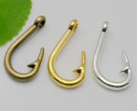 Wholesale Hot Alloy Vintage Style Bronze Silver Zinc Alloy Finish Fish Hook Charms Necklace Pendant For Jewelry Making x20mm